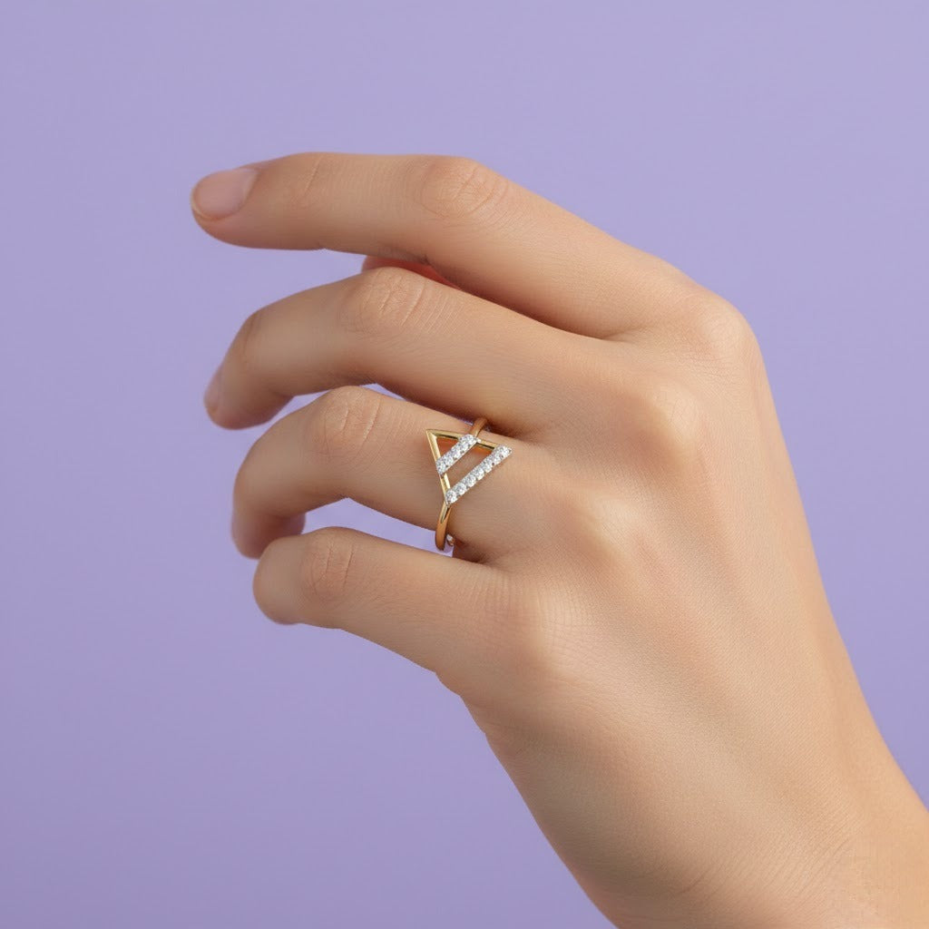 Geometric Gold Triangle Diamond Ring