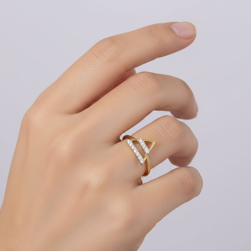 Geometric Gold Triangle Diamond Ring