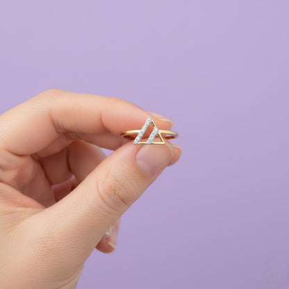 Geometric Gold Triangle Diamond Ring