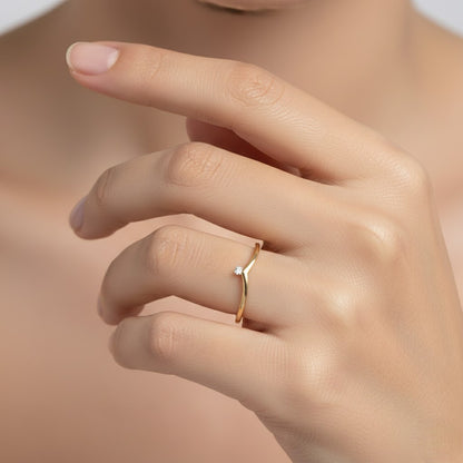 Chevron Curve Diamond Gold Ring