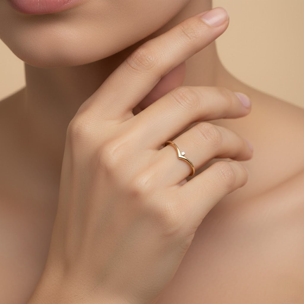 Chevron Curve Diamond Gold Ring