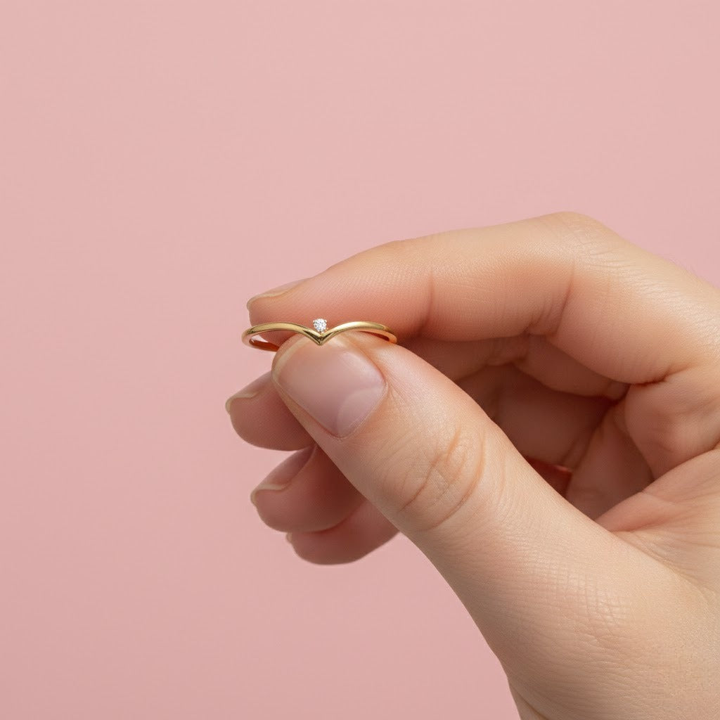 Chevron Curve Diamond Gold Ring