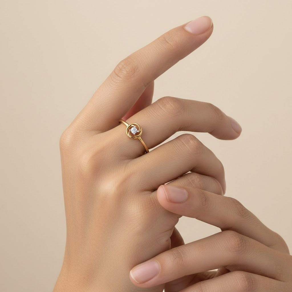 Swirl Knot Center Diamond Gold Ring