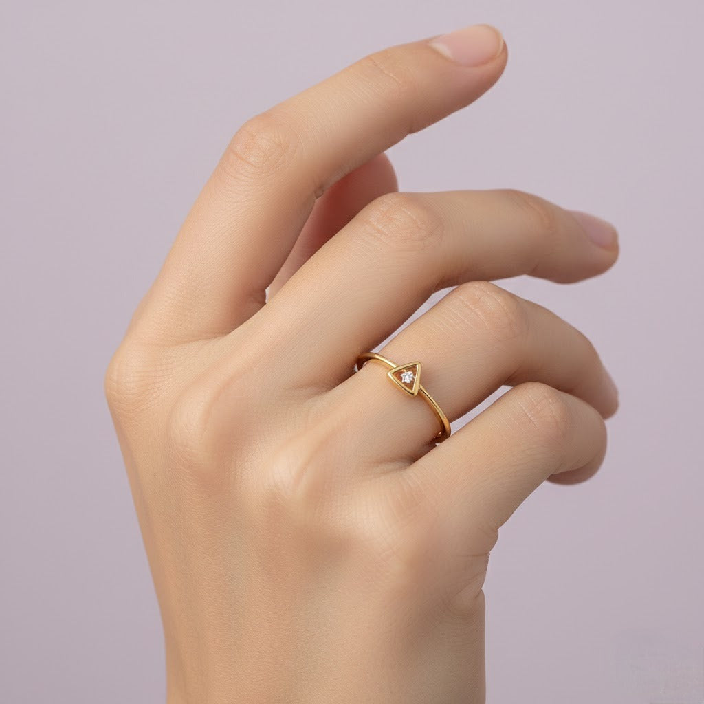 Inverted Triangle Accent Diamond Gold ring