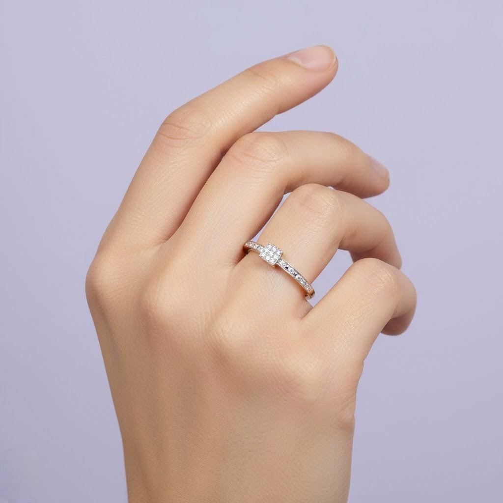 Classic Square Spark Diamond Gold Ring