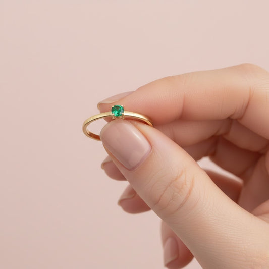 Minimal Emerald Charm Gold Ring