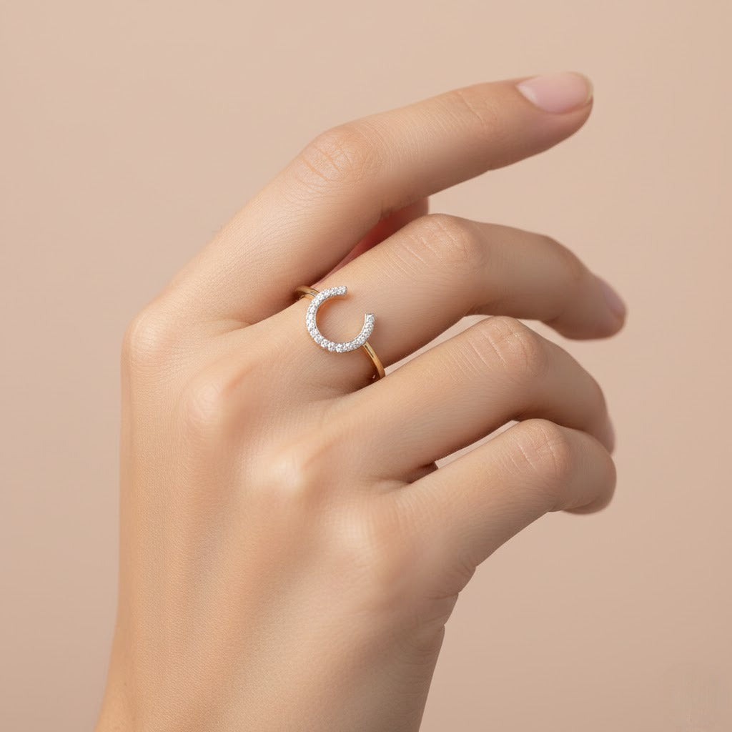 Open C Curve Diamond Gold Ring