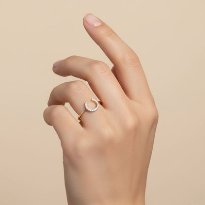 Open C Curve Diamond Gold Ring