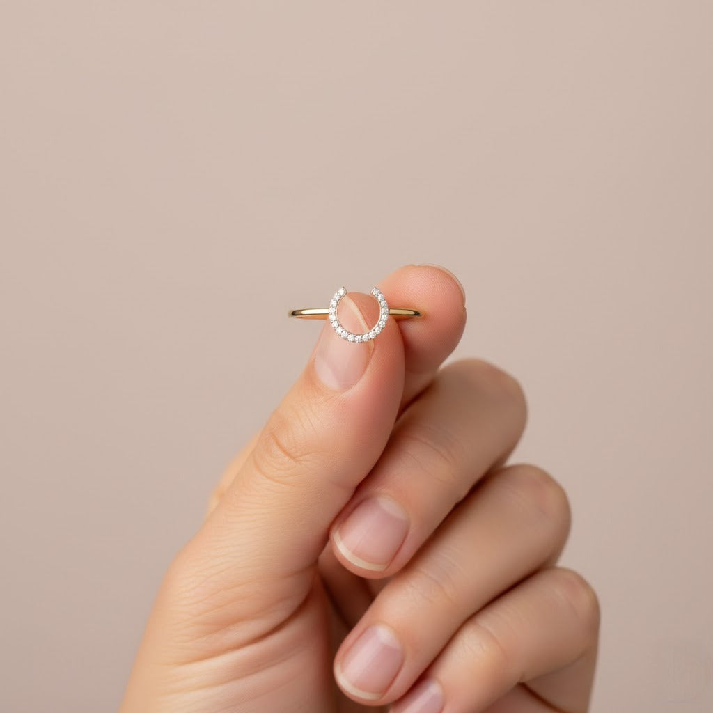 Open C Curve Diamond Gold Ring