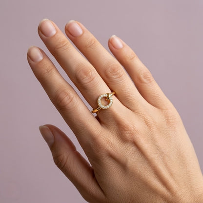 Modern Gold Circular Diamond Ring