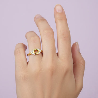 Diamond Framed Square Diamond Gold ring