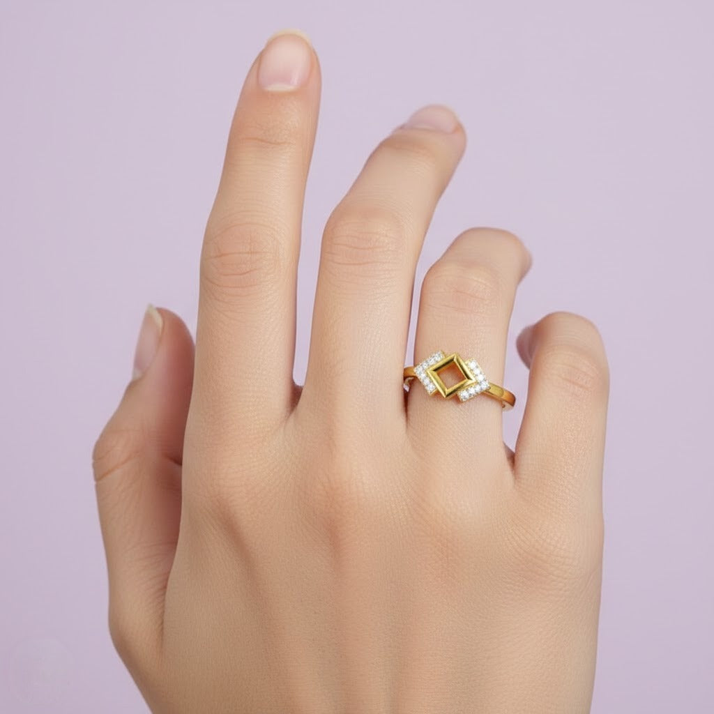 Diamond Framed Square Diamond Gold ring