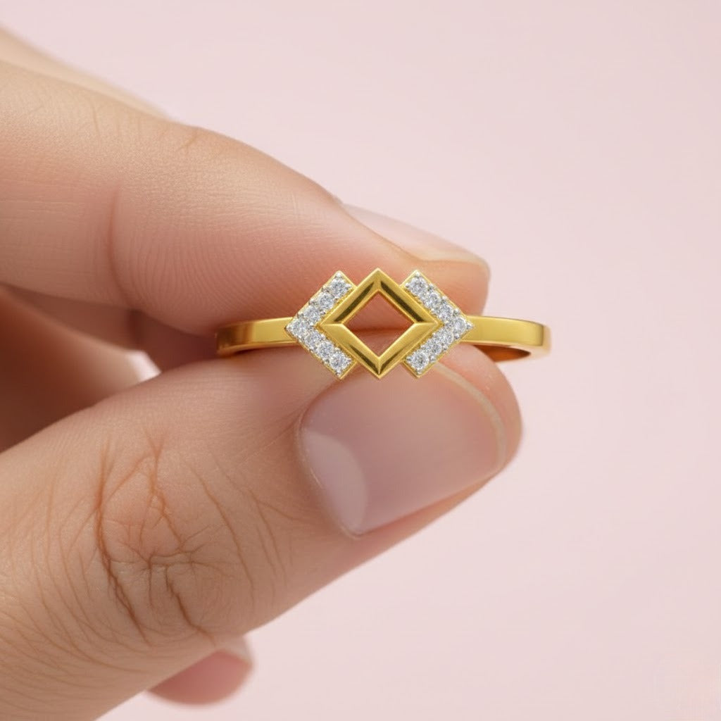 Diamond Framed Square Diamond Gold ring