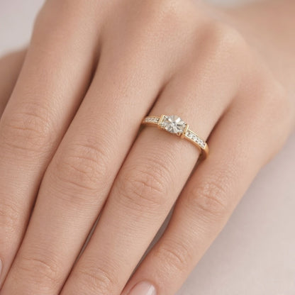 Starburst solitaire diamond gold ring