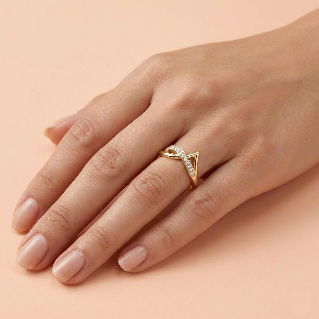 Angular Curve Diamond Gold ring