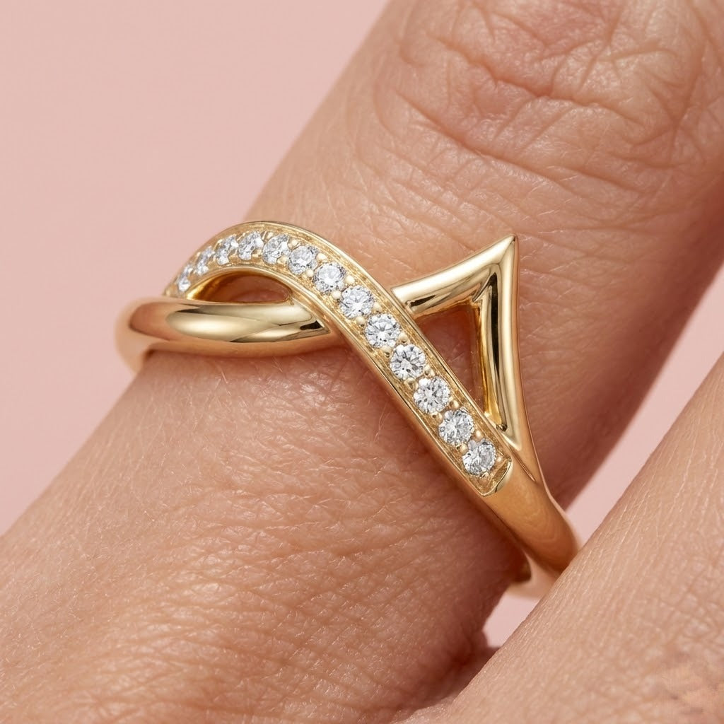 Angular Curve Diamond Gold ring