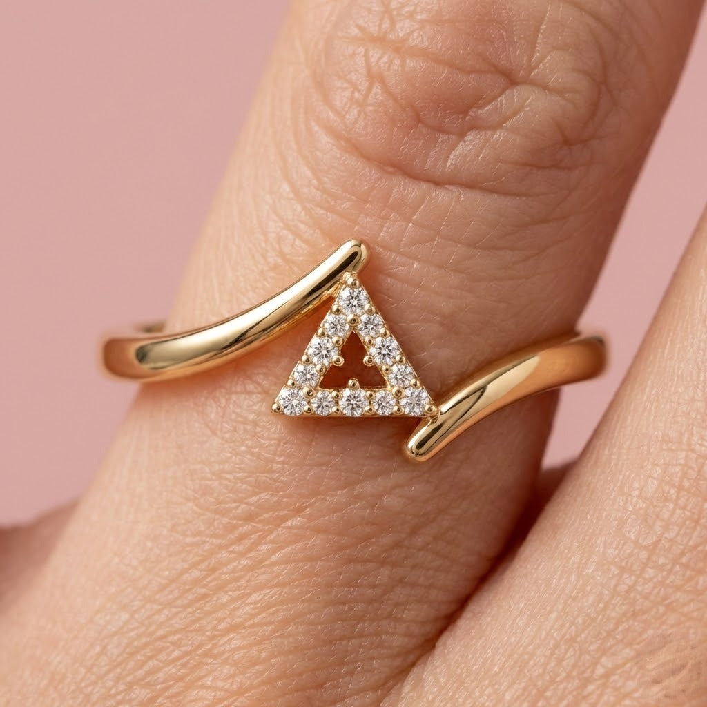Geometric Triangle Accent Diamond Gold ring