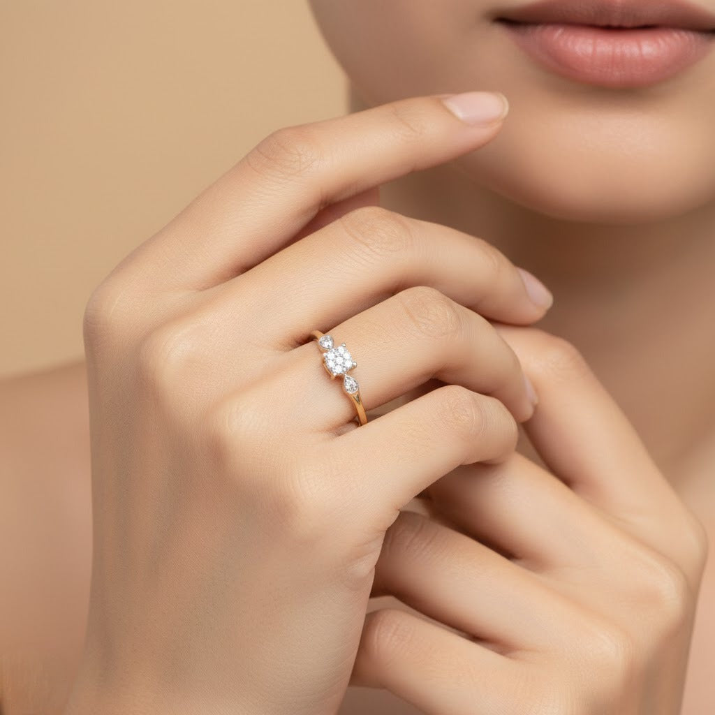 Trio Accent Center Diamond Gold ring