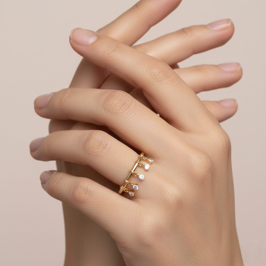 Charm Drop Diamond Gold Ring