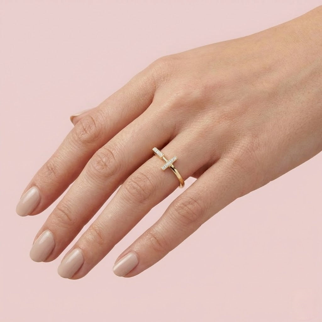 T-Bar Accent Diamond Gold ring