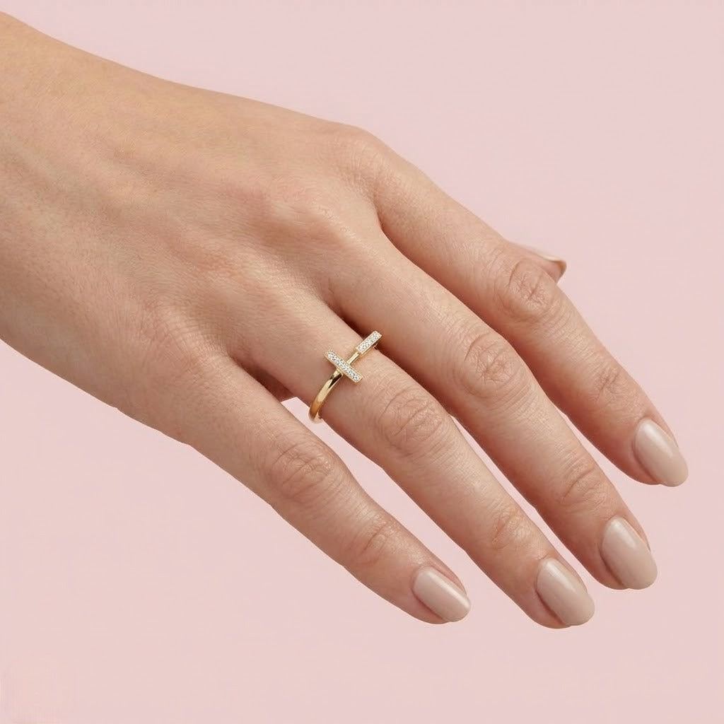 T-Bar Accent Diamond Gold ring