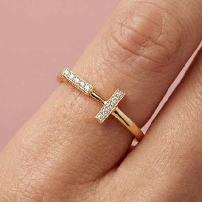 T-Bar Accent Diamond Gold ring