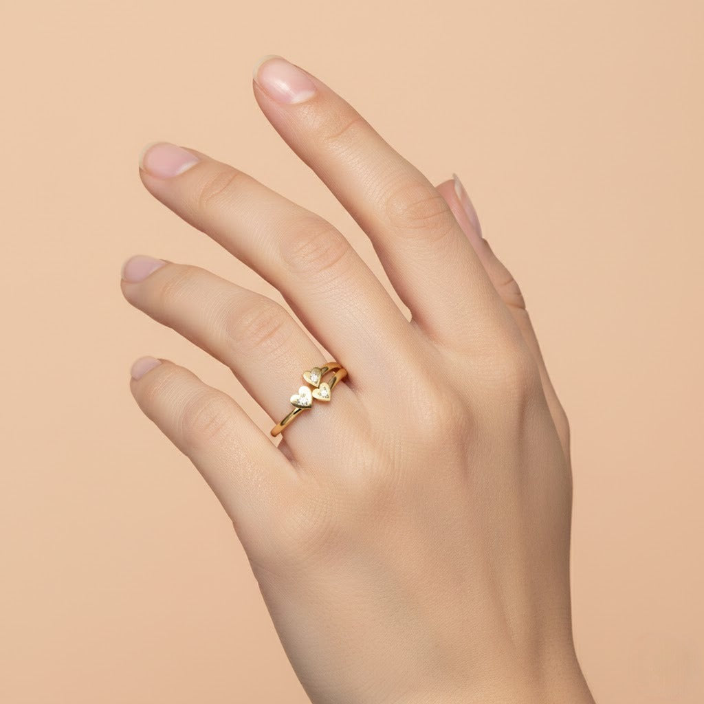 Triple Heart Diamond Gold ring
