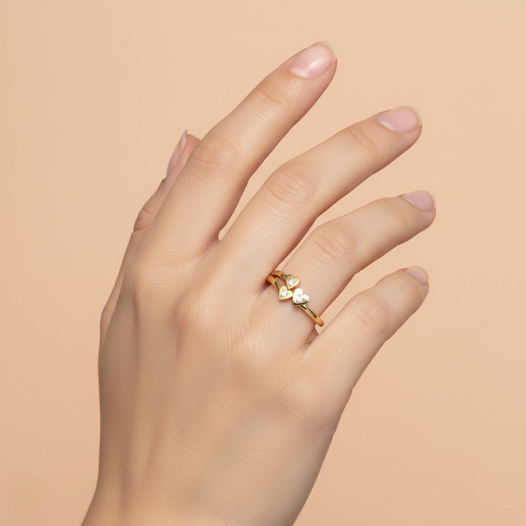Triple Heart Diamond Gold ring