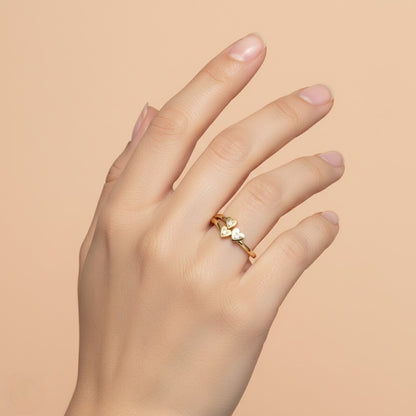 Triple Heart Diamond Gold ring