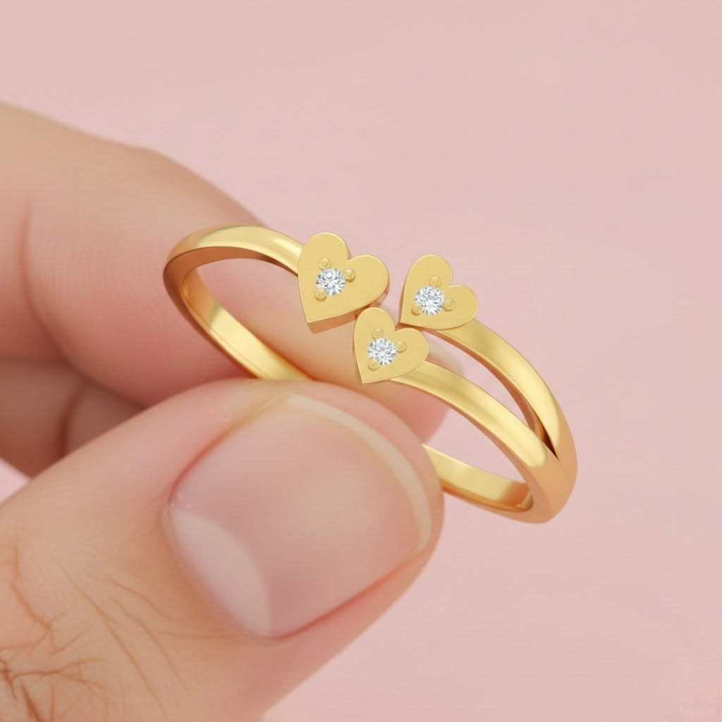 Triple Heart Diamond Gold ring