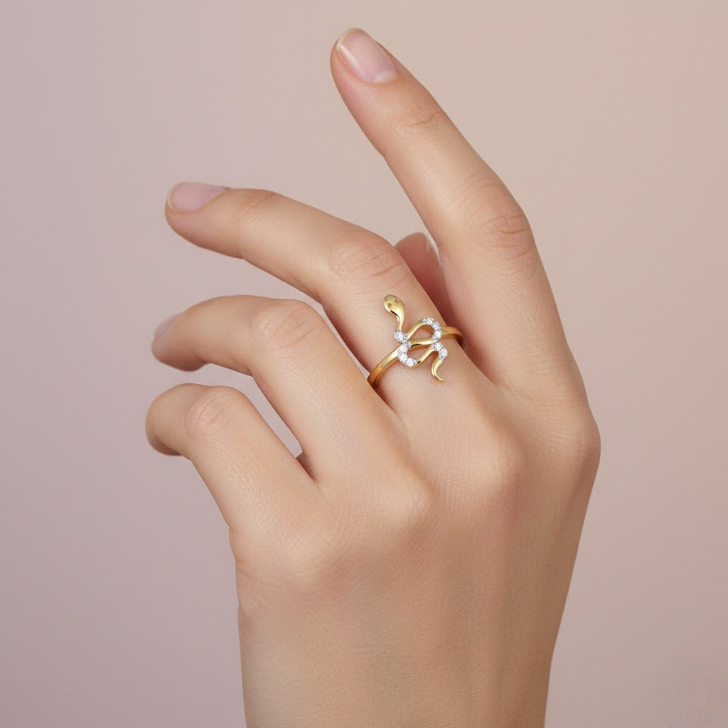Elegant Gold Serpent Diamond Ring