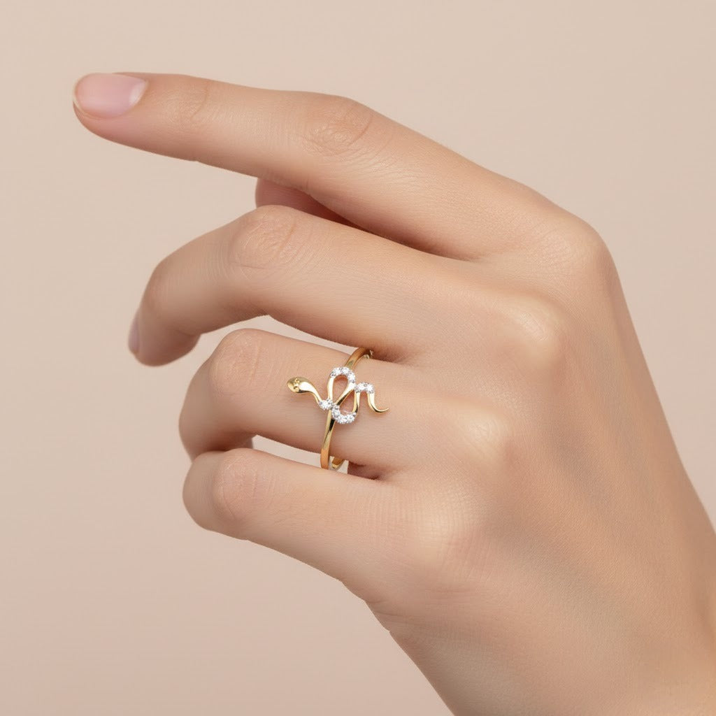 Elegant Gold Serpent Diamond Ring