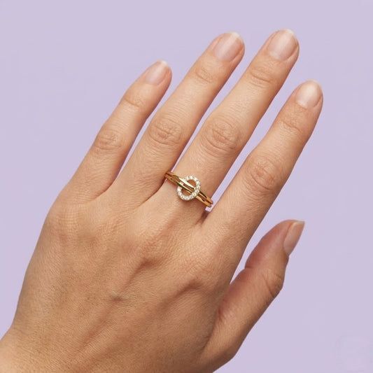 Open Circle Accent Diamond Gold ring