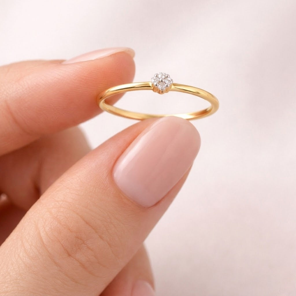 Petite floral cluster diamond gold ring