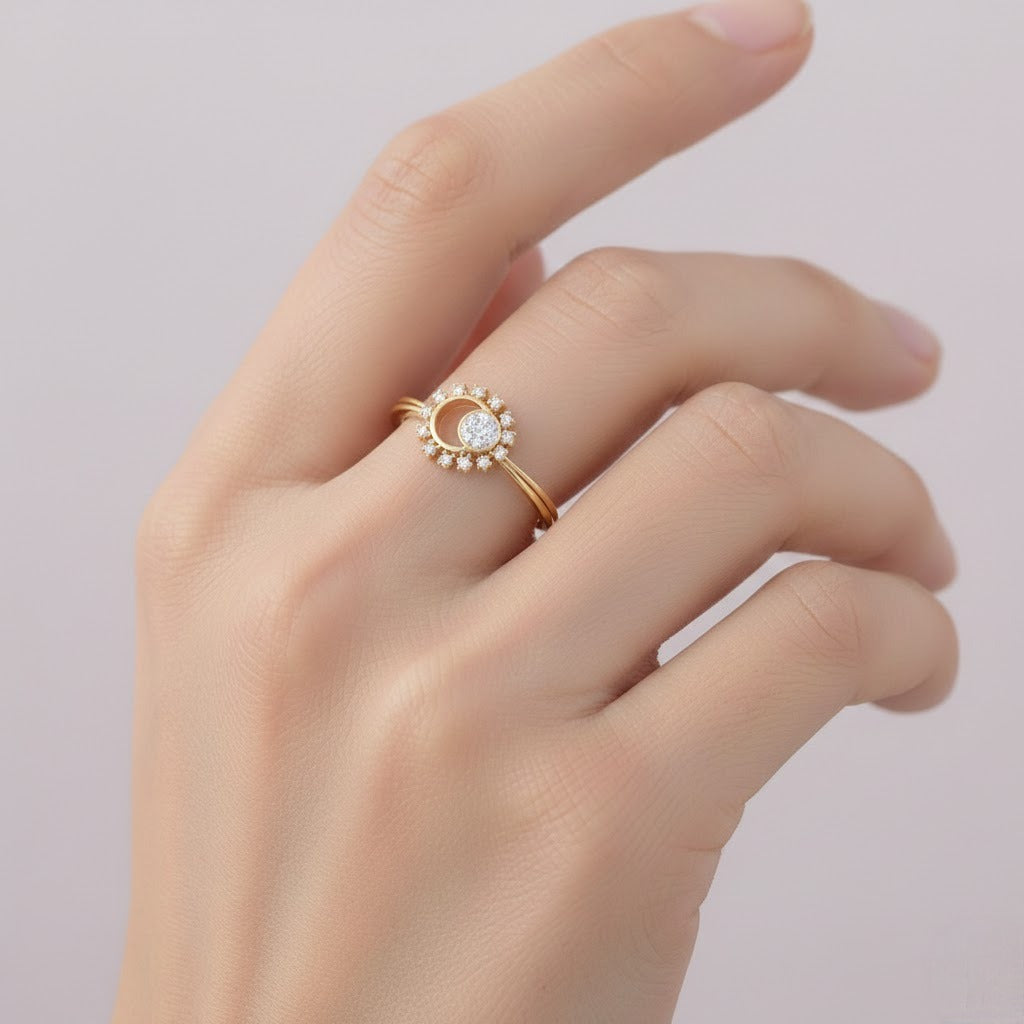 Radiant Circular Crown Sparkle Diamond Gold Ring