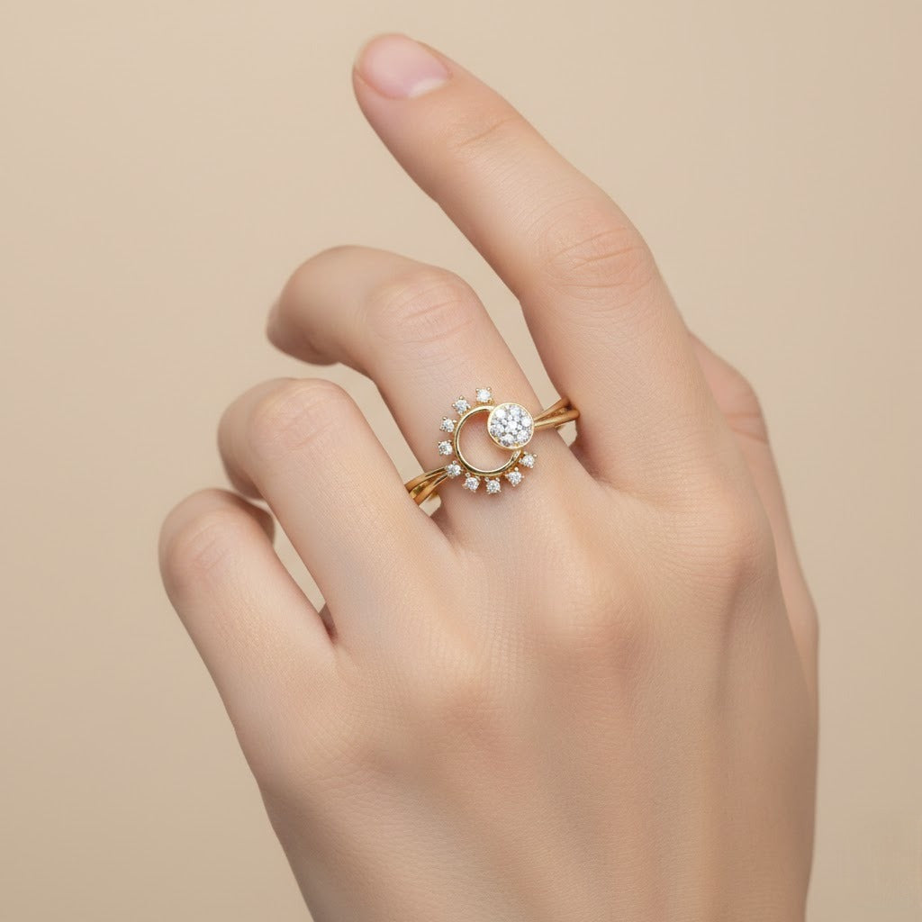 Radiant Circular Crown Sparkle Diamond Gold Ring