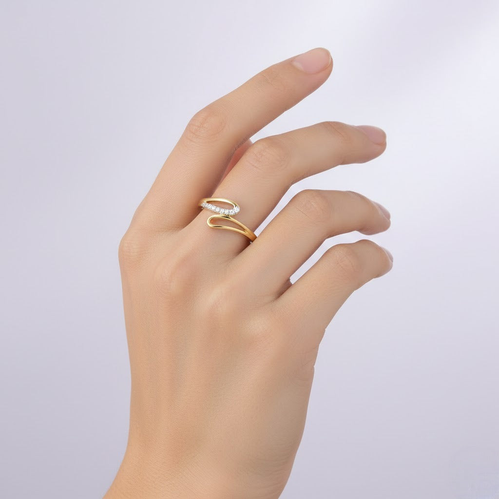 Sleek Open Curve Minimal Sparkle Diamond Gold Ring