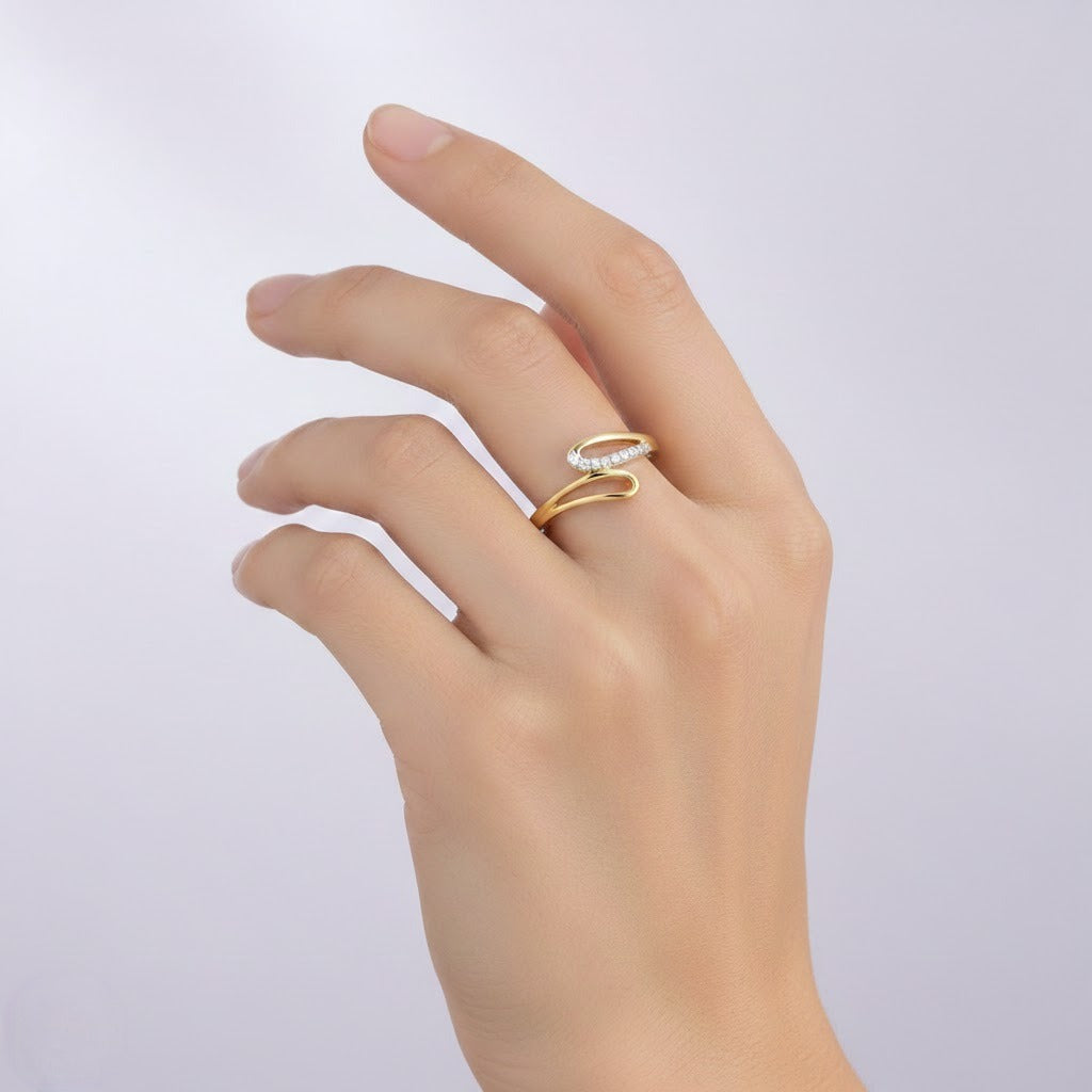 Sleek Open Curve Minimal Sparkle Diamond Gold Ring