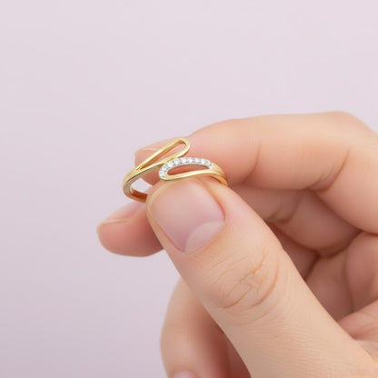 Sleek Open Curve Minimal Sparkle Diamond Gold Ring