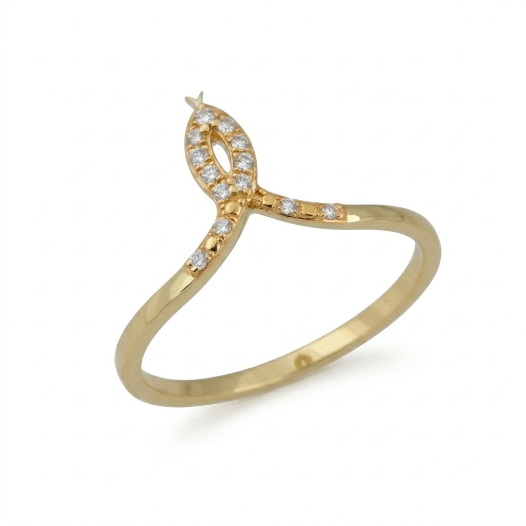 Graceful Leaf Curve Sparkle Diamond Gold Ring