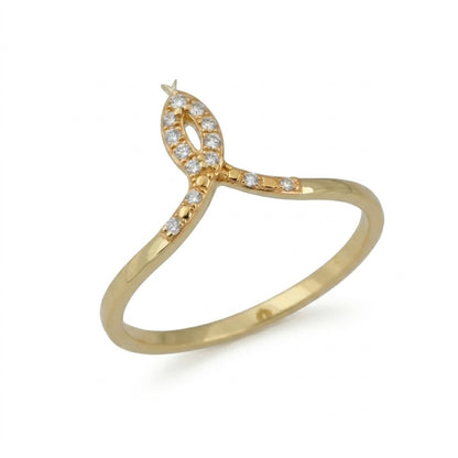 Graceful Leaf Curve Sparkle Diamond Gold Ring