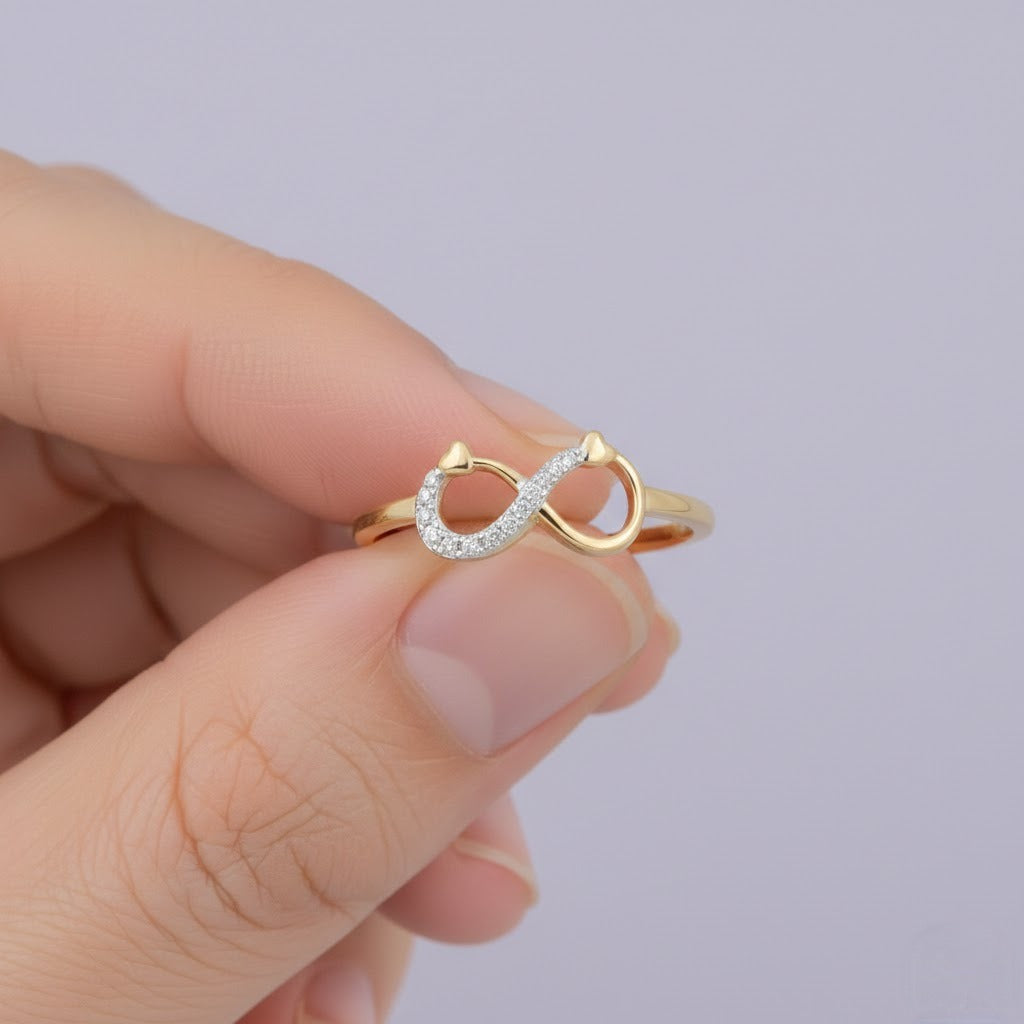 Heart infinity pave diamond gold ring