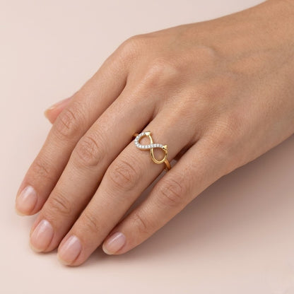 Heart infinity pave diamond gold ring