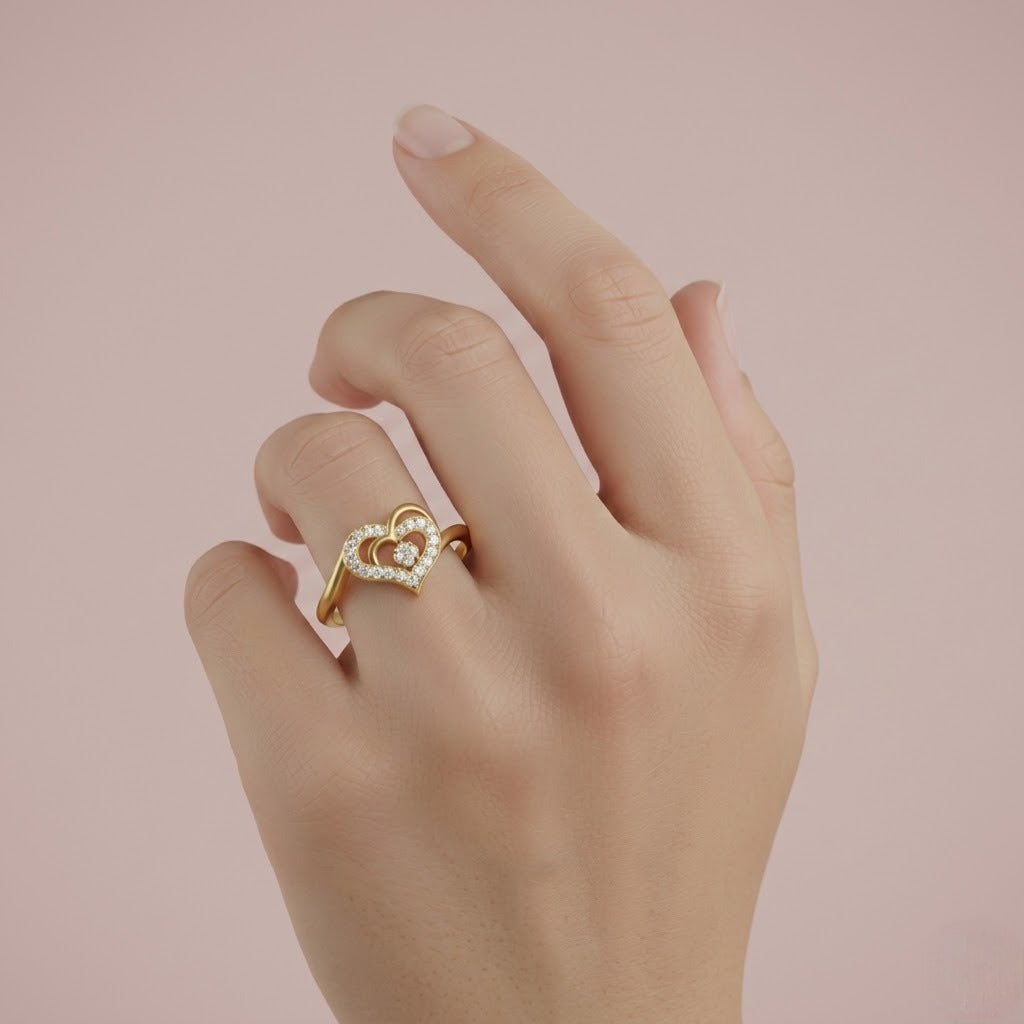 Layered Heart Sparkle Diamond Gold ring