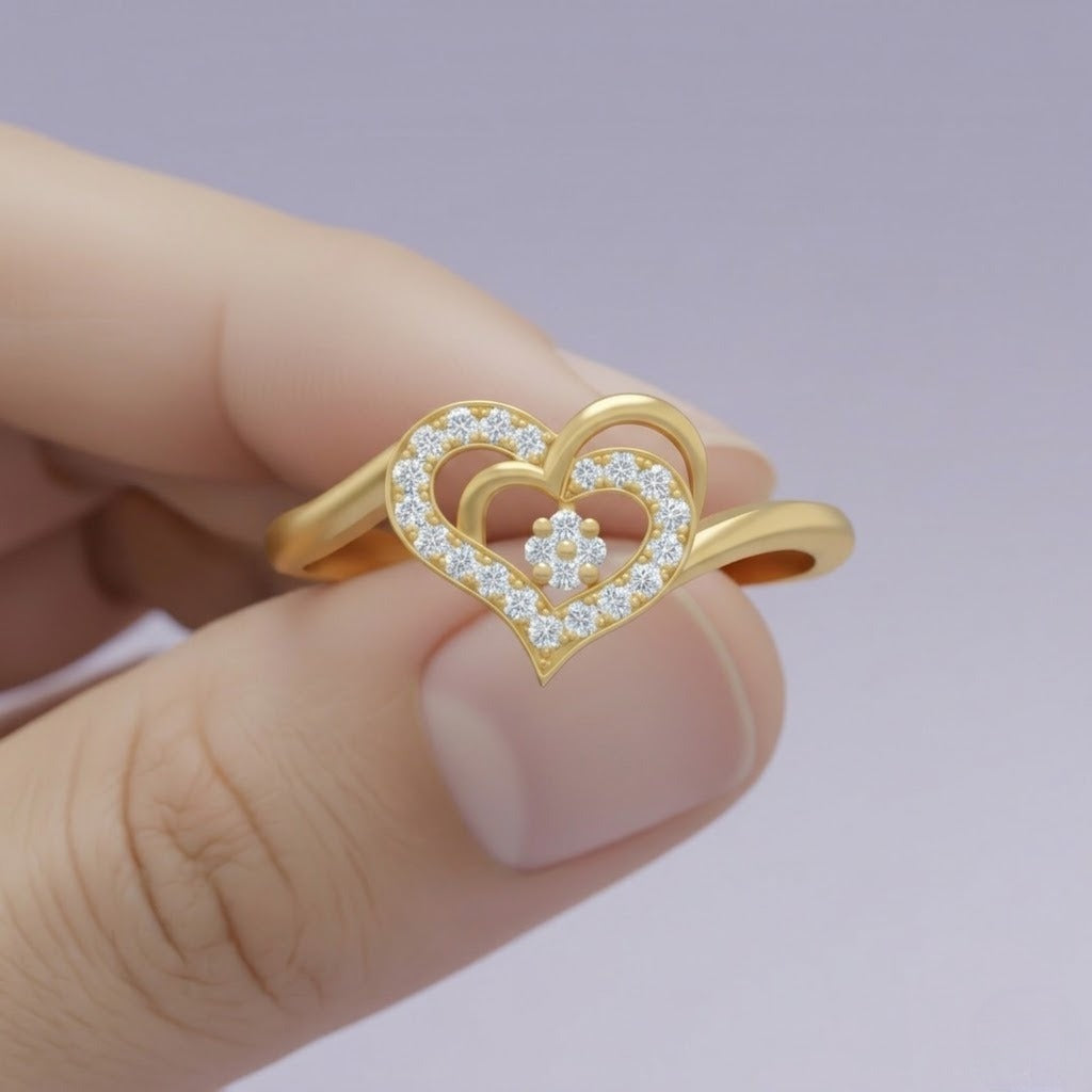 Layered Heart Sparkle Diamond Gold ring