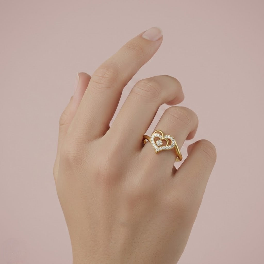 Layered Heart Sparkle Diamond Gold ring