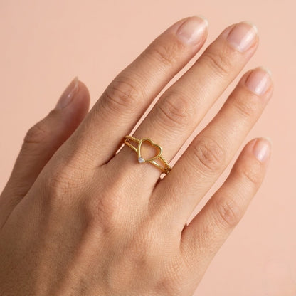 Open Heart Accent Diamond Gold ring