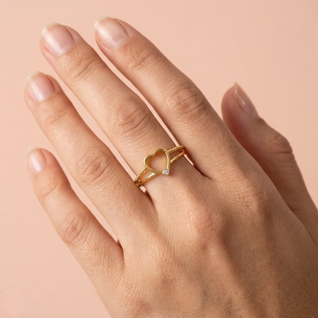 Open Heart Accent Diamond Gold ring