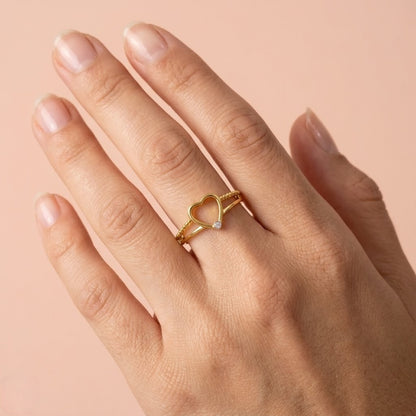 Open Heart Accent Diamond Gold ring