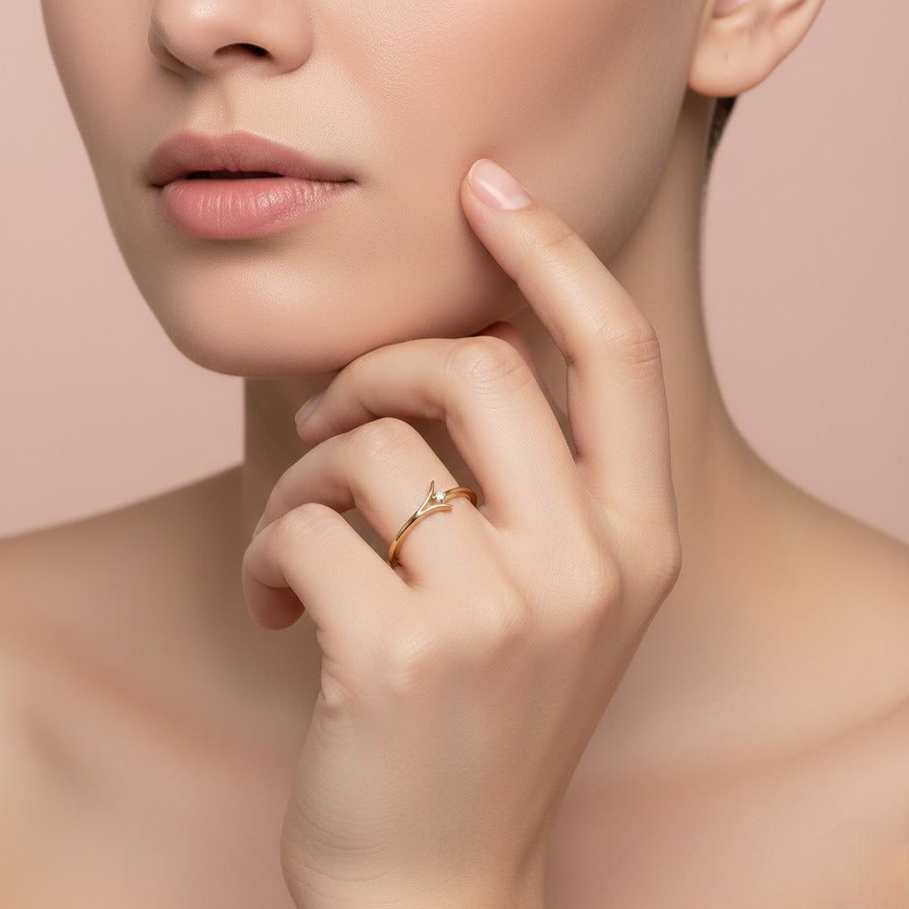 Minimal Wishbone Diamond Gold ring